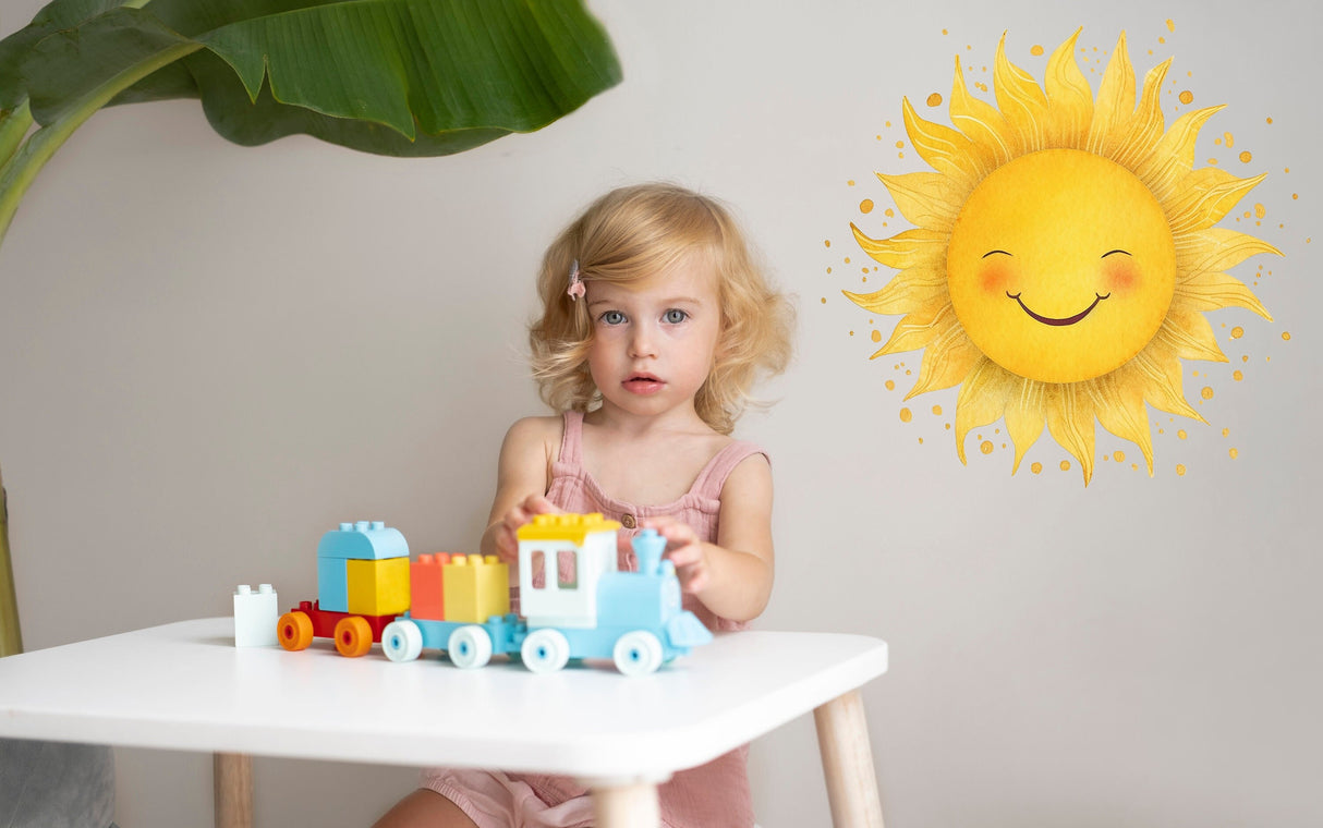 Watercolor Happy Sun Wall Sticker - Cheerful Nursery Decor Decal