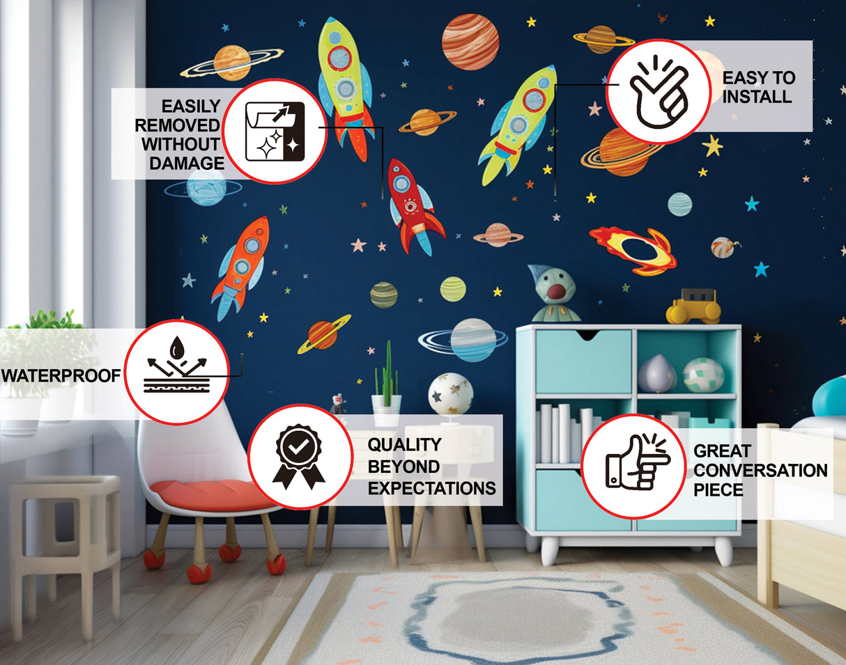 Outer Space Wall Decals - Astronaut and Galaxy Planet Stickers