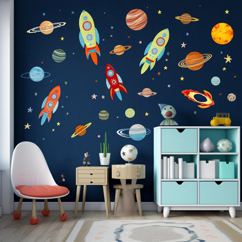 Outer Space Wall Decals - Astronaut and Galaxy Planet Stickers