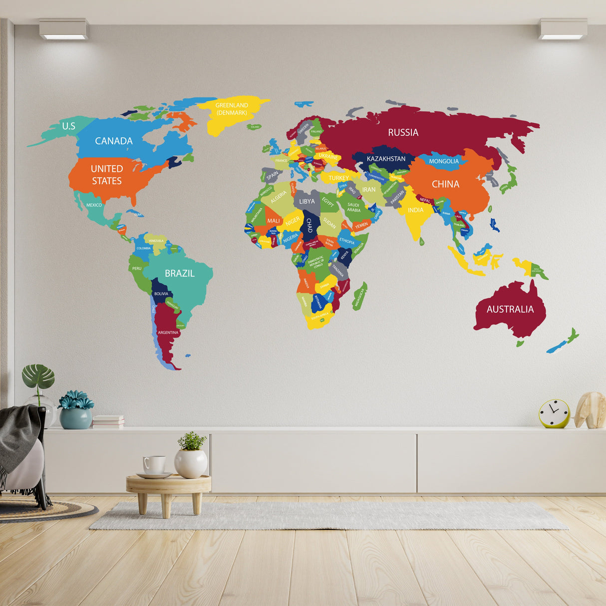Large World Map Wall Decal - Giant Travel Globe with Country Names Vinyl Sticker