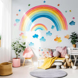 Boho Rainbow Wall Decor Stickers - Watercolor Clouds Stars Decals