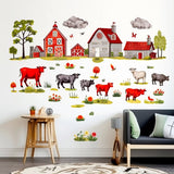 Farm Theme Wall Stickers - Watercolor Animals, Houses, and Fences Decor