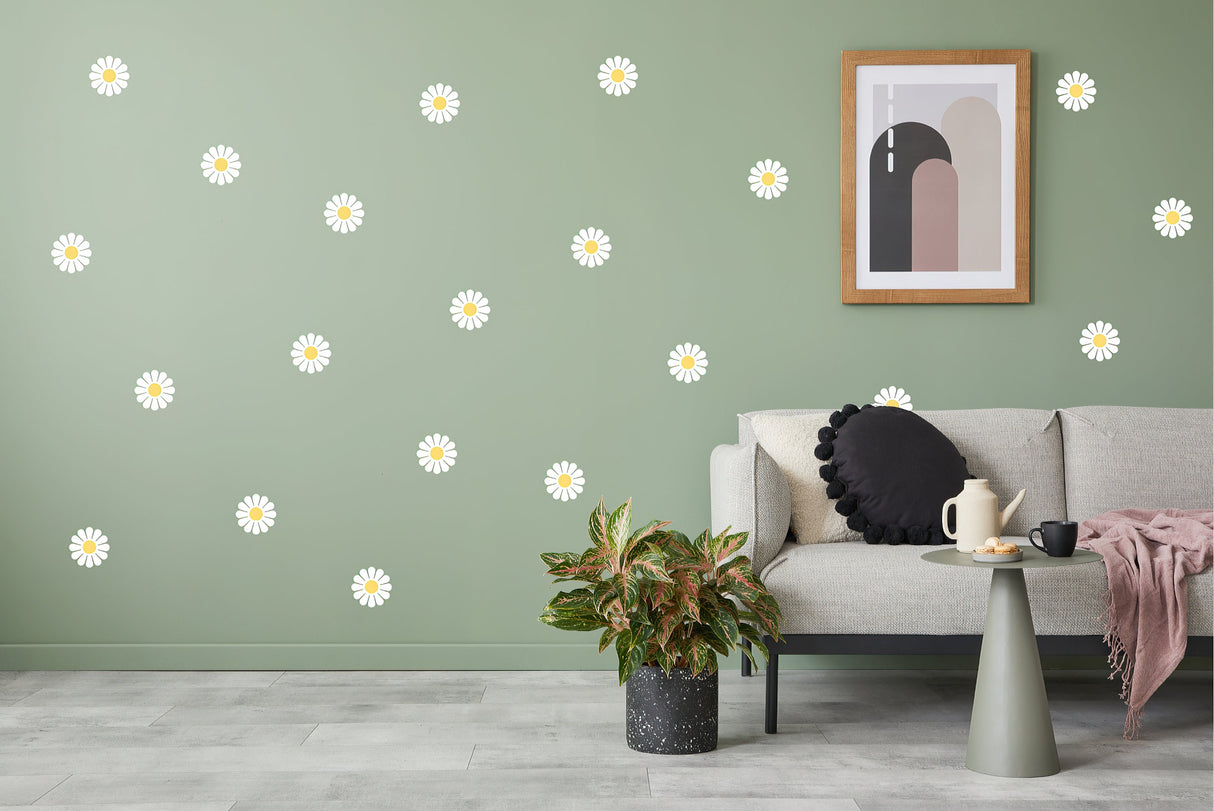 Daisy Flower seinakleebised – koorige ja kleepige veidra õitsenguga dekoratiivsed kleebised