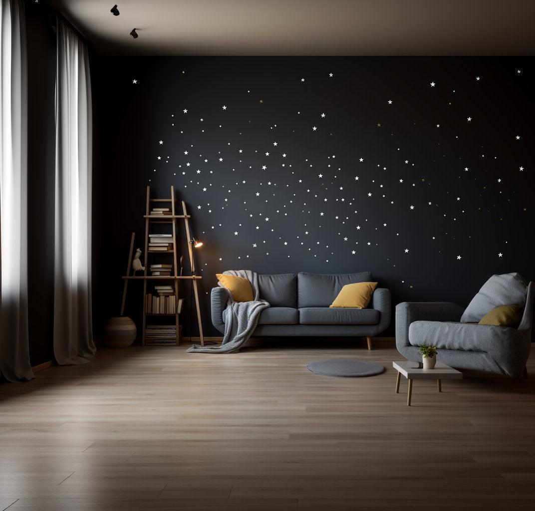 White Stars Wall Vinyl Stickers - Elegant Peel and Stick Art Map Stickers for Ceiling Decor