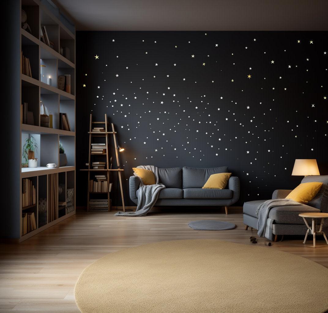 White Stars Wall Vinyl Stickers - Elegant Peel and Stick Art Map Stickers for Ceiling Decor - Decords