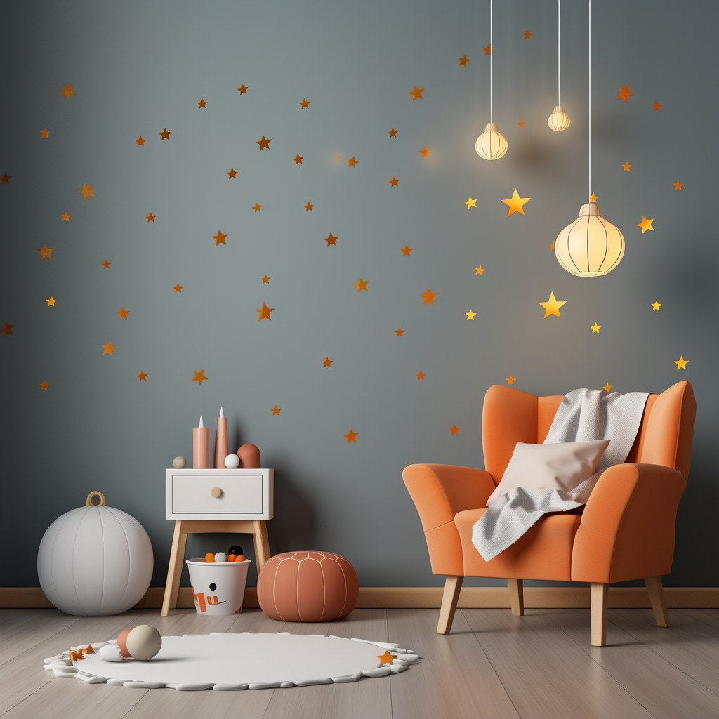 200x Gold Starsi seinavinüülkleebised – elegantsed kleebitavad kleebised lae, seinte, magamistoa ja elutoa lummuse jaoks