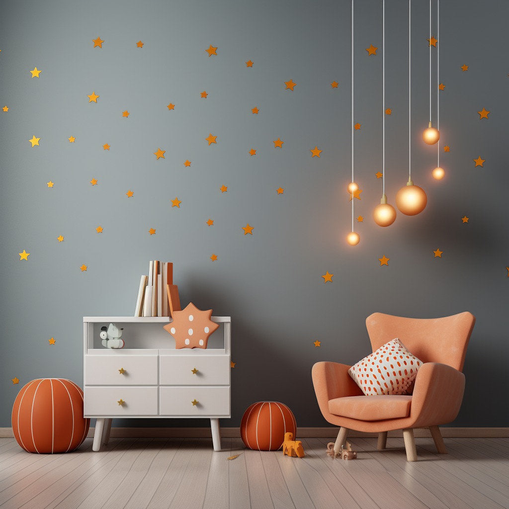 200x Gold Stars Wall Vinyl Stickers - Elegant Peel and Stick Decals Decor for Ceiling, Walls, Bedroom, Living Room Enchantment