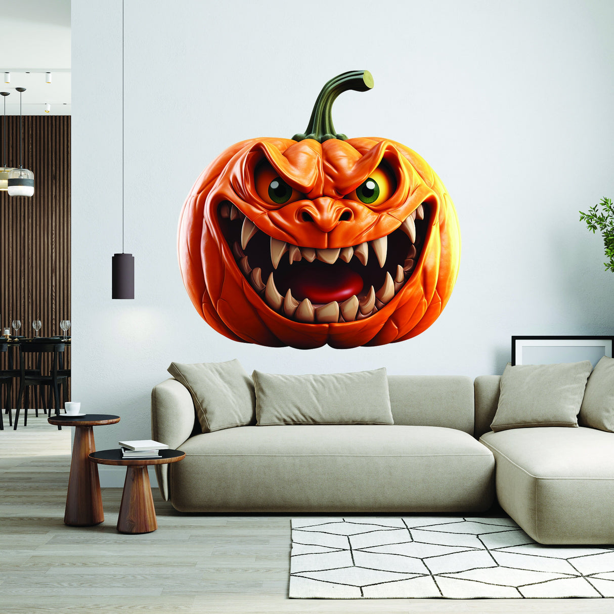 3D Evil Laughing Pumpkin Decal - Halloween Scary Vinyl Wall Sticker