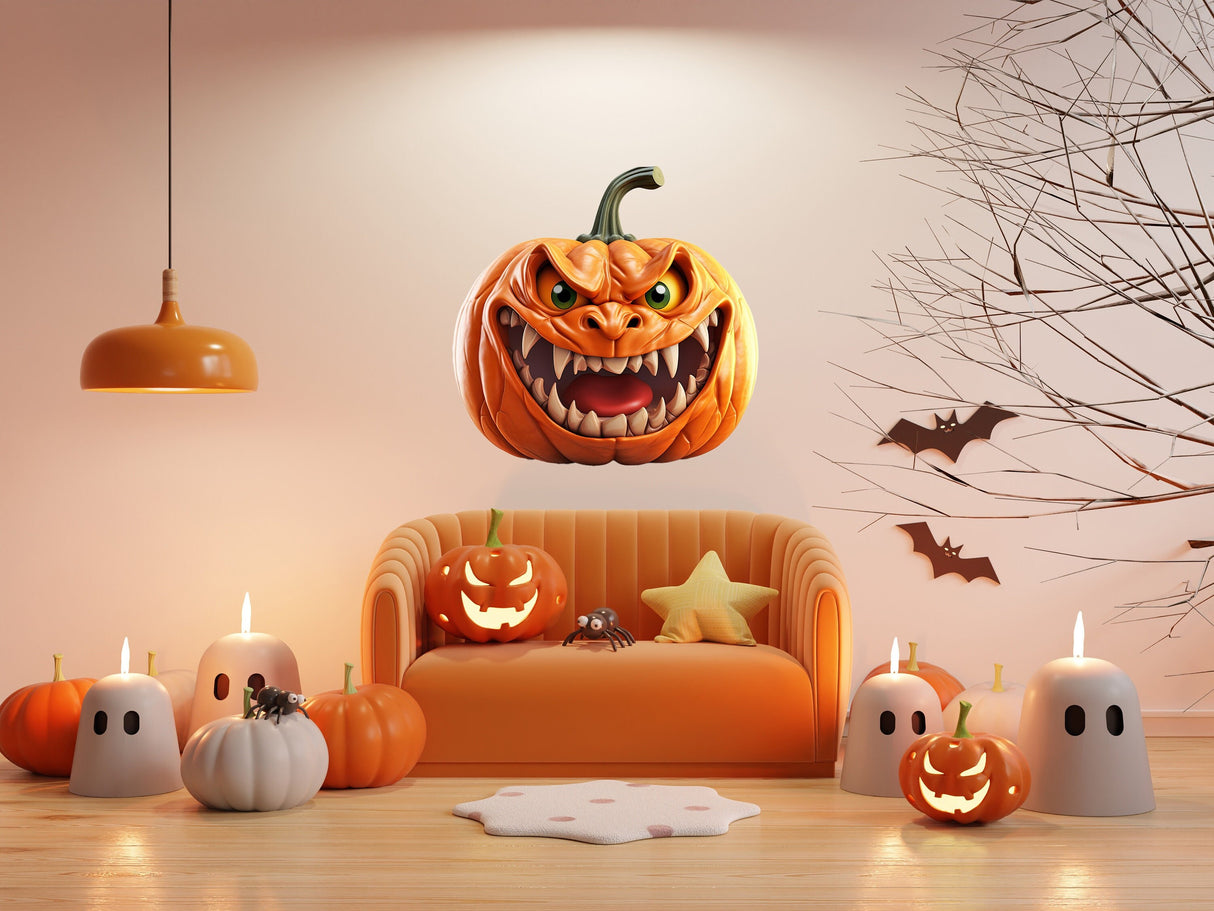 3D Evil Laughing Pumpkin Decal – Halloweeni hirmutav vinüülist seinakleebis