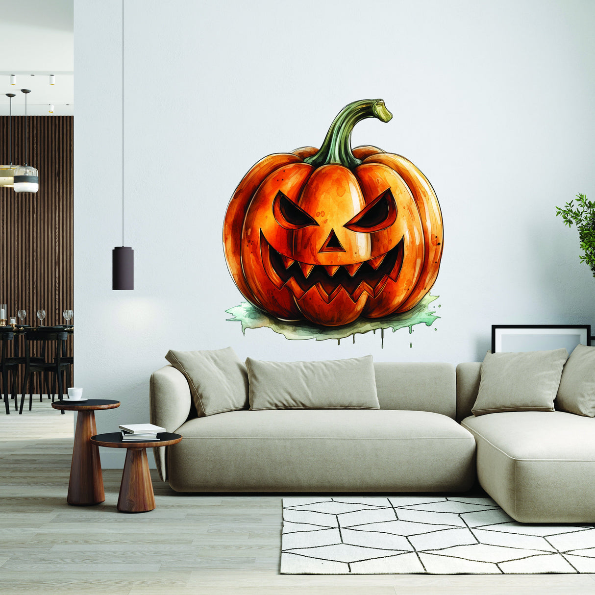 Naerva kõrvitsa kleebis – Halloweeni hirmutav kurja näo vinüülist seinakleebis