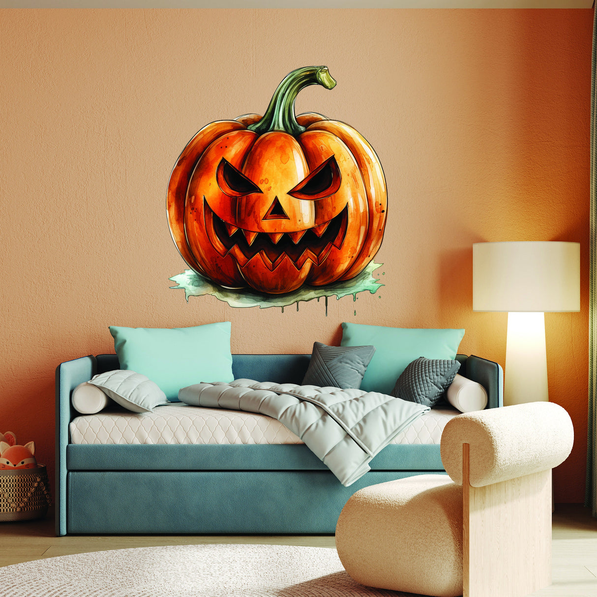 Laughing Pumpkin Decal - Halloween Scary Evil Face Vinyl Wall Sticker