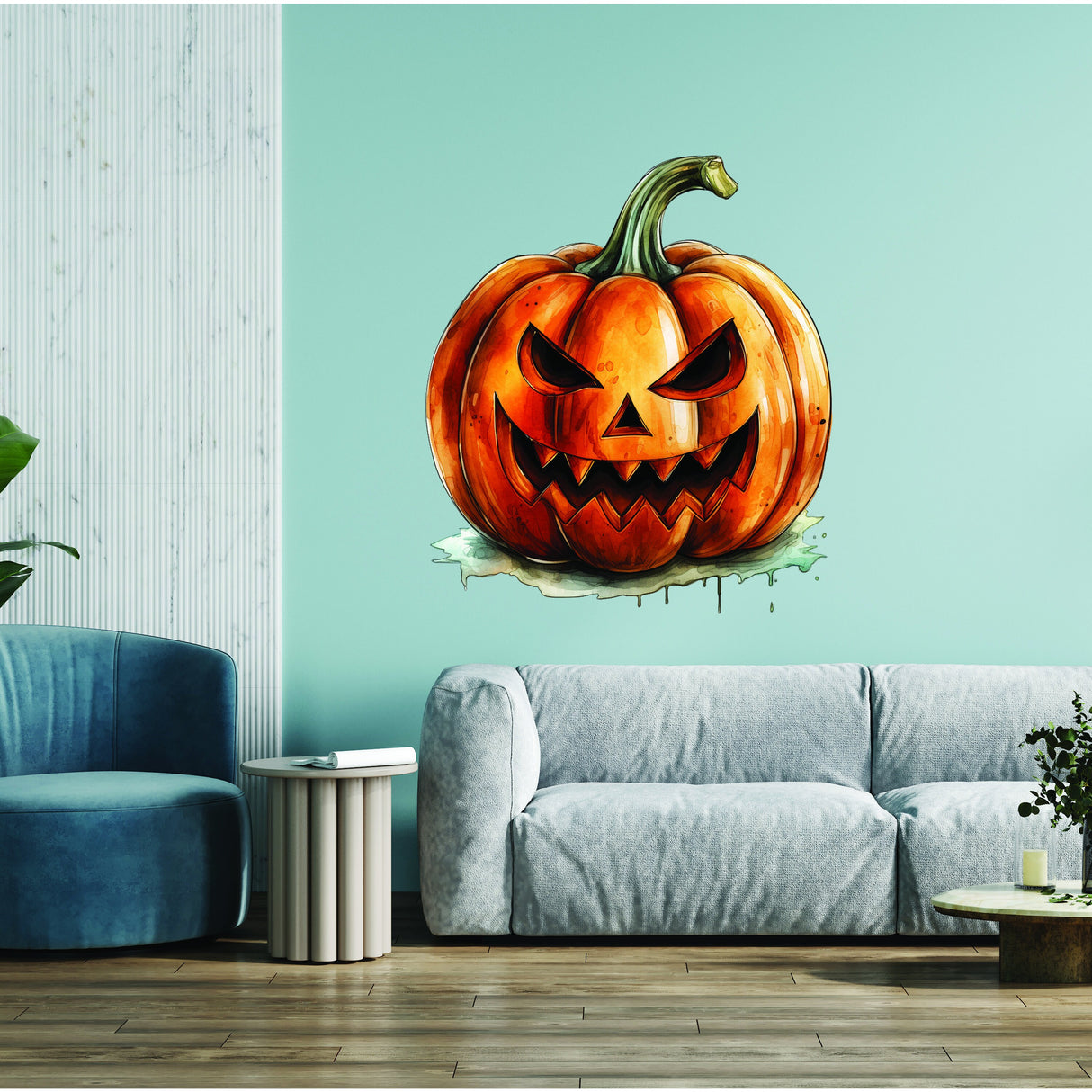 Halloween Pumpkin Wall Sticker - Creepy Smiling Jack-o-Lantern Decal for Holiday