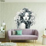 Elegant Woman with Floral Mind Decal - Apartment-Friendly Vinyl Wall Art Sticker - Removable Bloom Head Mural - Interior Decor
