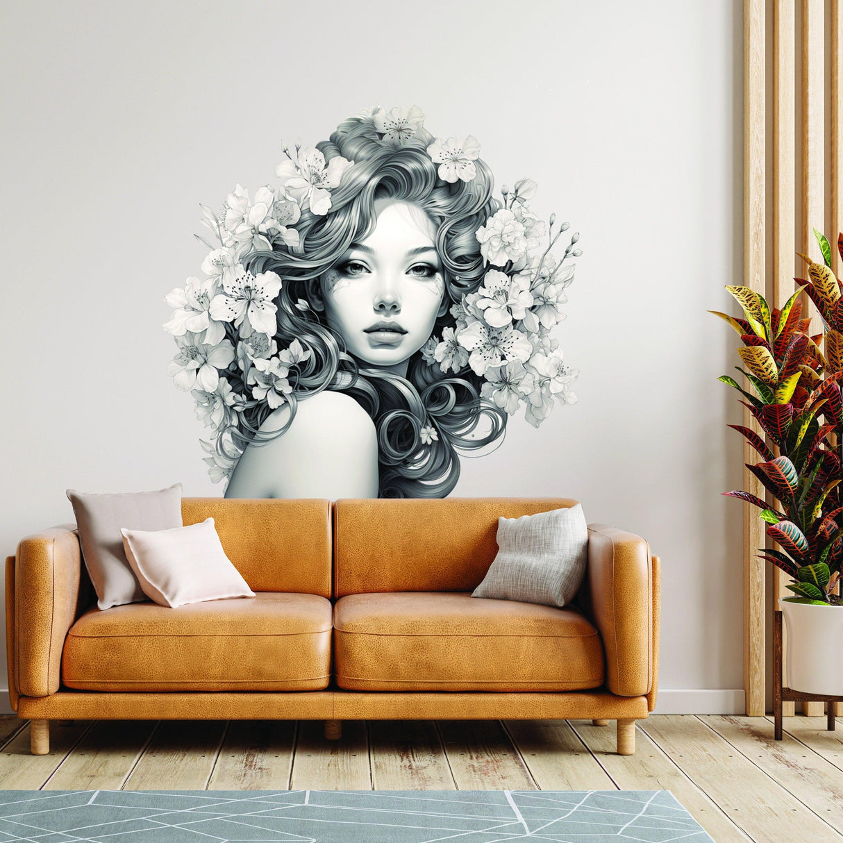 Elegant Woman with Floral Mind Decal - Apartment-Friendly Vinyl Wall Art Sticker - Decords