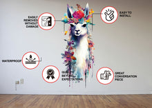 Load image into Gallery viewer, Artistic Alpaca and Floral Wall Decal - Watercolor Vinyl Llama Sticker
