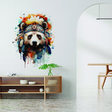 Watercolor Baby Panda Wall Decal - Panda Bear with Indian Feather Hat Nursery Sticker