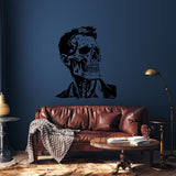 Halloween Skeleton Face Vinyl Decal - Businessman Skull with Hair Wall Art