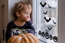 Load image into Gallery viewer, Halloween Window Decals - Spooky Delights with Festive Pumpkins and Bats Display Stickers
