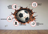 3D Football Wall Decal - Boys Room Breakthrough Sticker - Sporty Soccer Art - Video Game Theme Mural - Teen Bedroom Decor Gift - Many sizes