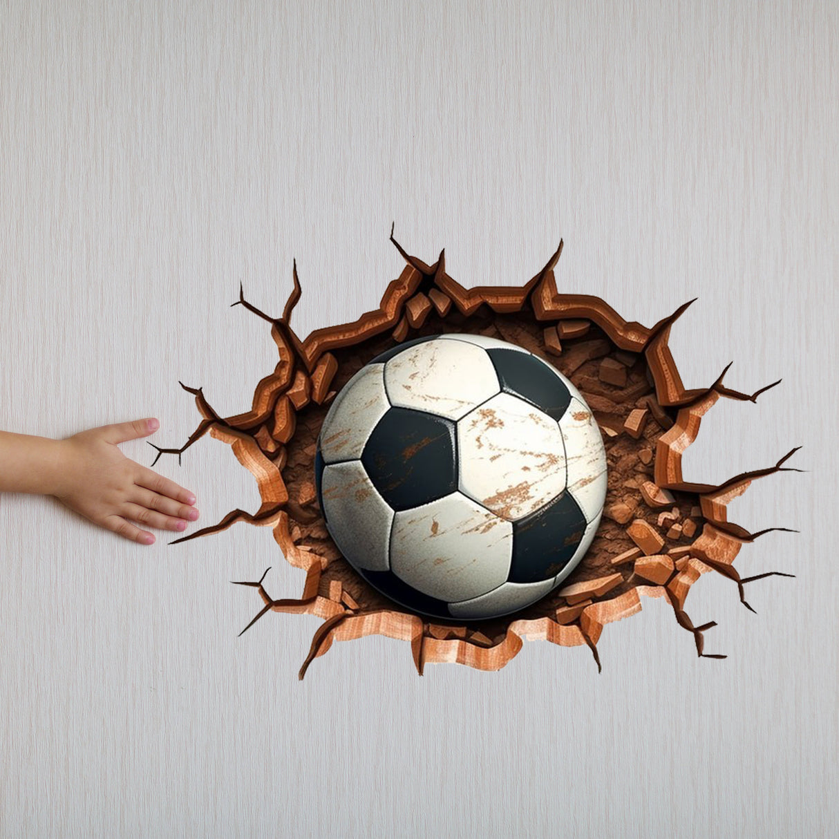 3D Football Wall Decal - Boys Room Breakthrough Sticker - Sporty Soccer Art - Video Game Theme Mural - Teen Bedroom Decor Gift - Many sizes