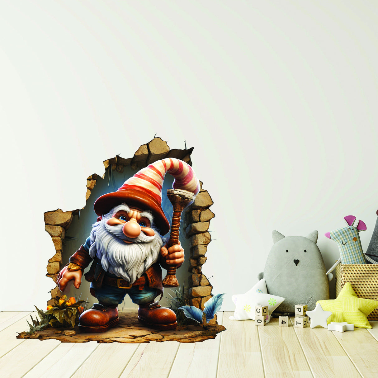 3D Gnome Wall Hole Sticker - Whimsical Troll Hole Decal - Enchanting Home Decor - Fantasy Wall Art - Many sizes to choose from
