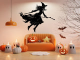 Flying Witch Broom Silhouette Decal - Haunting Halloween Window Art