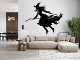 Flying Witch Broom Silhouette Decal - Haunting Halloween Window Art