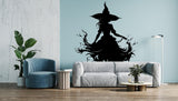 Sultry Witch in Flames Silhouette Decal - Enchanting Halloween Window Art - Decords