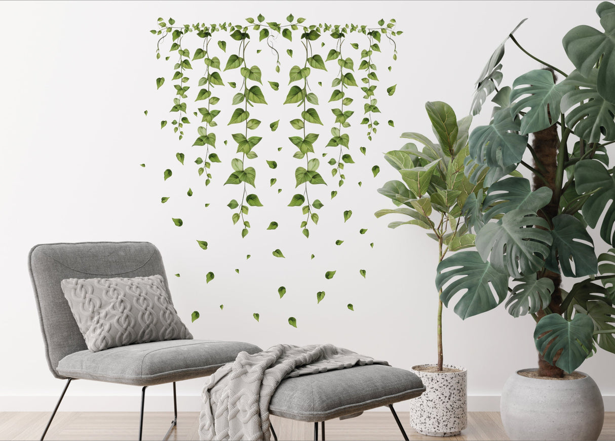 Hanging Vine Wall Sticker - Green Ivy Leaves Decal - Versatile Floral Decor for Living Room, Bedroom, Sofa Background and Wall Decoration