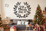 Charming Christmas Quote Wall Vinyl Sticker - "Be Merry y'all" Text Decal Sign - Inspirational Living Room Decor with Holiday Sayings