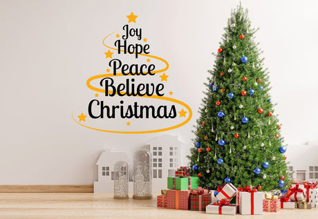 Christmas Quote Wall Vinyl Sticker &quot;Joy Hope Peace Believe Christmas&quot;