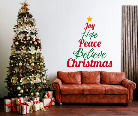 Christmas Quote Wall Decal &quot;Joy Hope Peace Believe Christmas&quot;