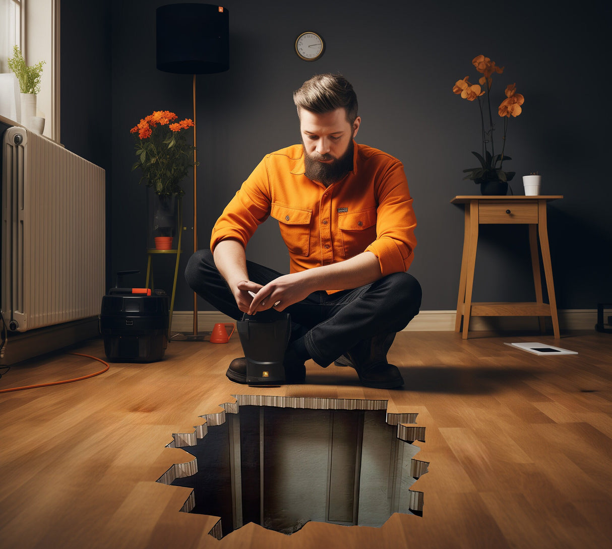 Kütkestav 3D Illusion Hole põrandakleebis – illumineeriv kunstkaunistus keldrivaatega