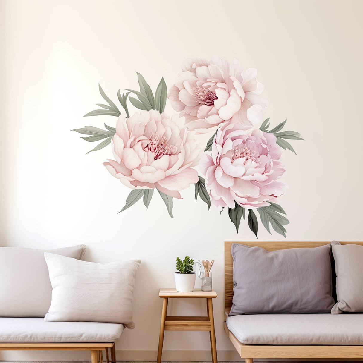 Lush Watercolor Peony Wall Decals - Vibrant Bloom Peel and Stick Adhesives