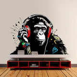 Headphone Chimp Wall Art Sticker - Urban Jungle DJ Ape Decal