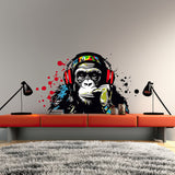 Wise Contemplative Ape with Tunes Wall Decal - Music