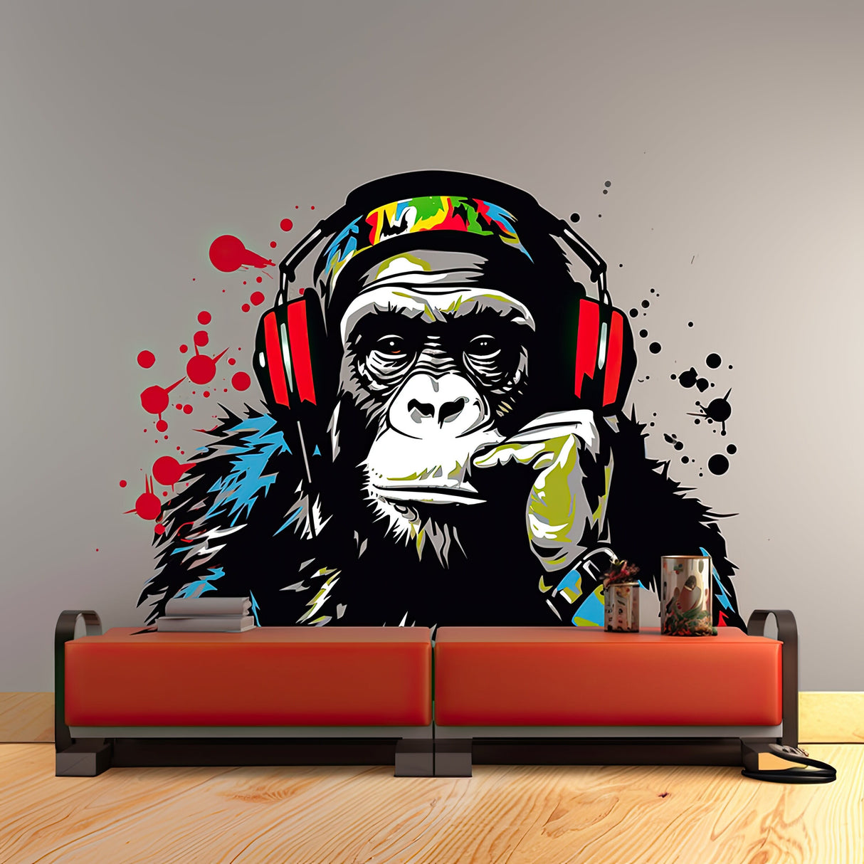 Wise Contemplative Ape with Tunes Wall Decal - Music