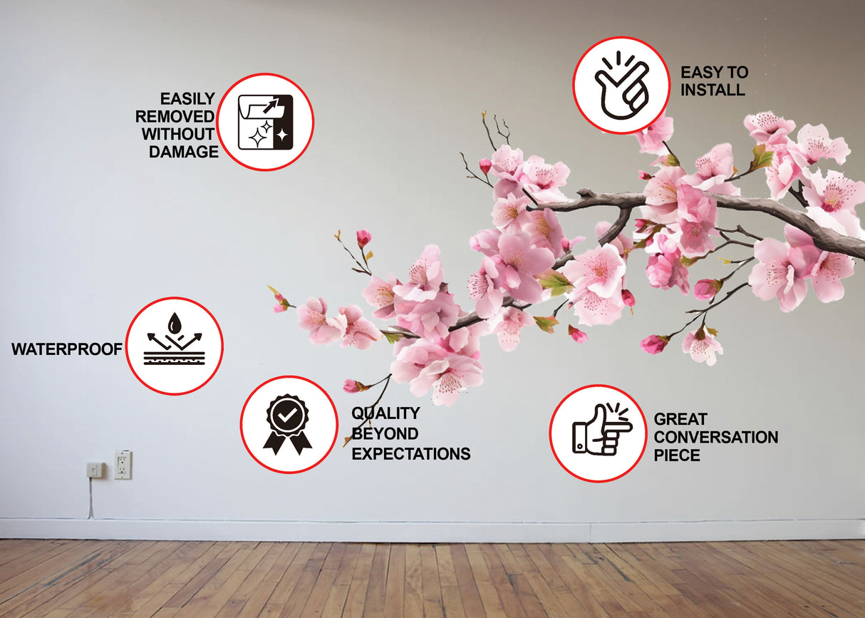 Pink Cherry Blossom Tree Branch seinakleebis – rahulik lasteaia vinüülnurga kleebis