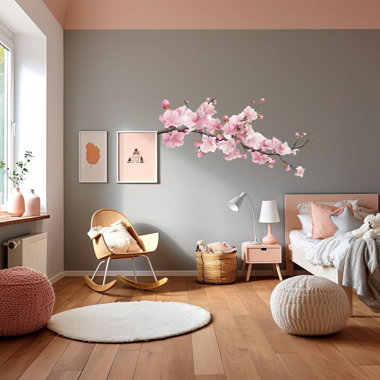 Delicate Cherry Blossom Branch Wall Decal - Serene Nursery Vinyl Sticker - Decords