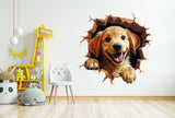 3D Dog Art Wall Sticker - Cracked Illusion Vinyl Decor