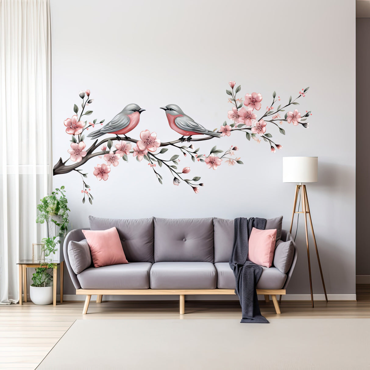 Elegant Tree Branch with Birds Wall Decal - Vinyl Corner Sticker for Living Room