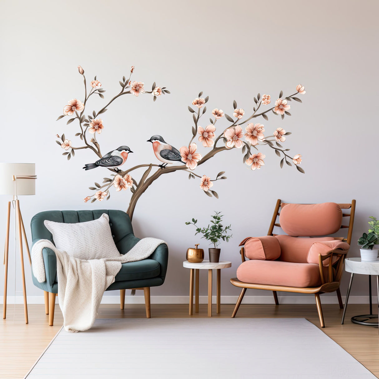 Tree with Blossom Flowers and Birds Wall Sticker - Elegant Vinyl Decor for Living Room