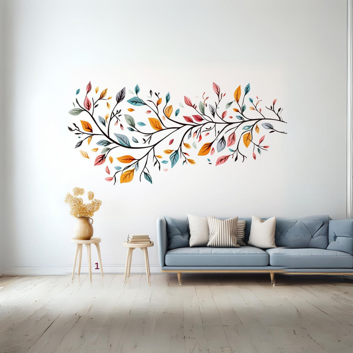 Stylized Tree Wall Sticker with Colorful Leaves - Modern and Artistic Vinyl Decal for Room Decor