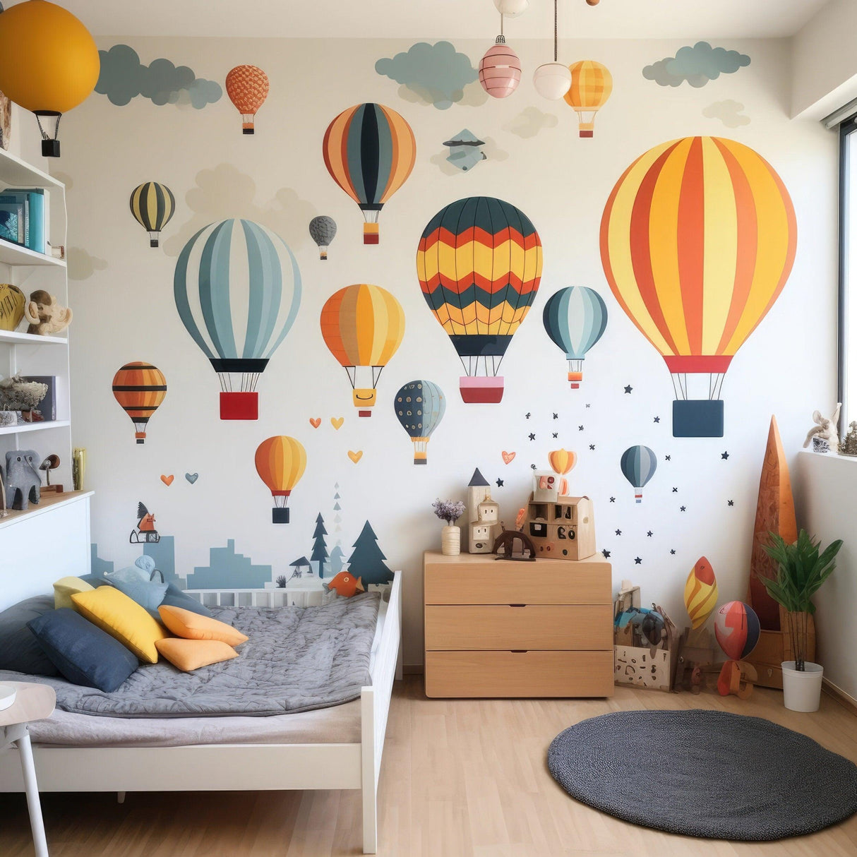 Hot Air Balloons Wall Stickers - Playful Skyward Decor Decals for Kids' Room - Decords