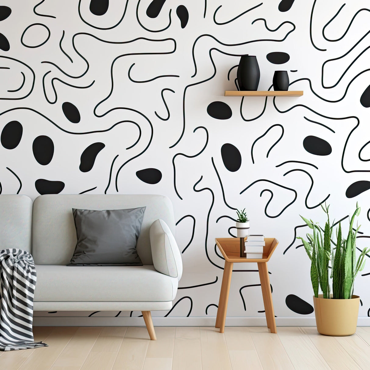 Modern Black Wall Stickers - Dynamic Line Art Decals for Stylish Interior
