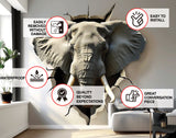 3D Elephant Head Wall Sticker - Realistic Broken Illusion Effect Vinyl Decal