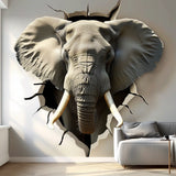3D Elephant Head Wall Sticker - Realistic Broken Illusion Effect Vinyl Decal