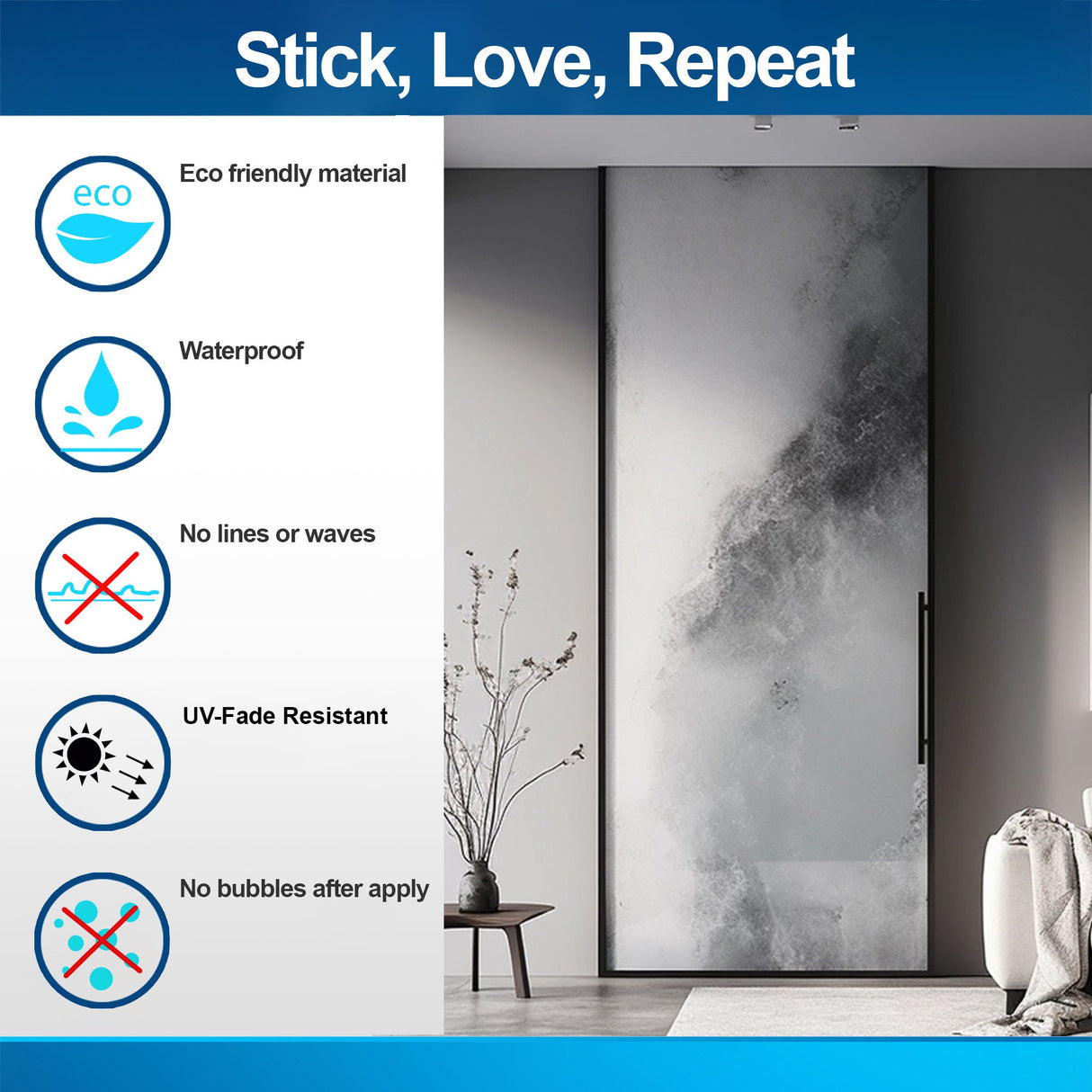 Contemporary Smoky Glass Door Sticker - Abstract Gradient Transparency Glass Wall Decal for Privacy and Decor