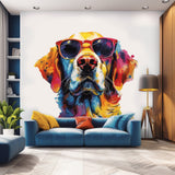 Golden Retriever with Sunglasses Wall Decal - Expressive Watercolor Dog Sticker for Vibrant Room Decor