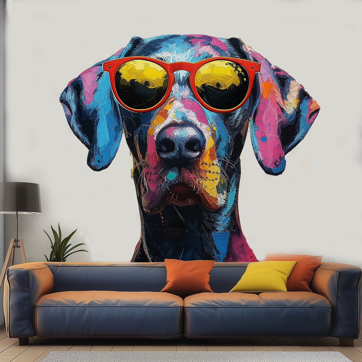 Great Dane with Sunglasses Wall Decal - Vibrant Watercolor Dog Sticker for Dynamic Room Decor